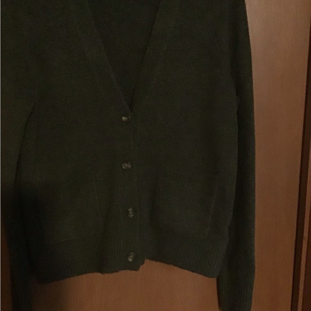 J. Crew Dark Green V-Neck Button Cardigan Sweater - M